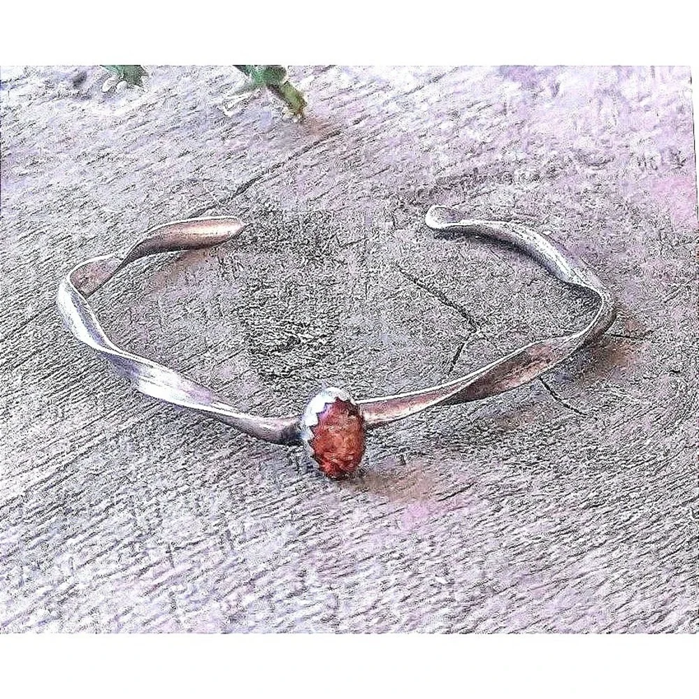 Vintage Small kids Sterling Silver Amber Cuff Bracelet Minimalist Stacking